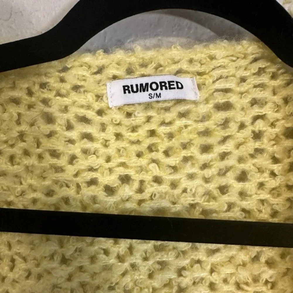 Rumored Aspen Open Knit Cardigan Butter Yellow Cable‎ S/M Boho Artsy Chunky Twee - Picture 5 of 10